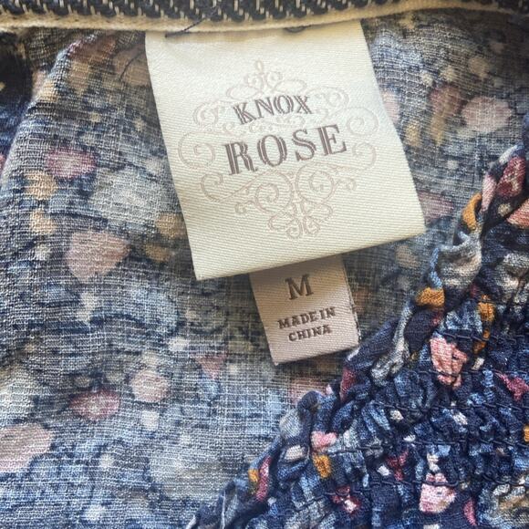 Knox Rose Floral Smocked Flower Keyhole Back Blouse Shirt Top Boho Cottagecore M - Picture 5 of 11